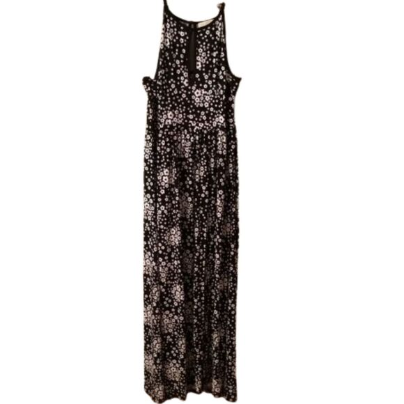 MICHAEL KORS SIZE XL BLACK FLORAL PRINTED KEYHOLE MAXI DRESS - Picture 1 of 9